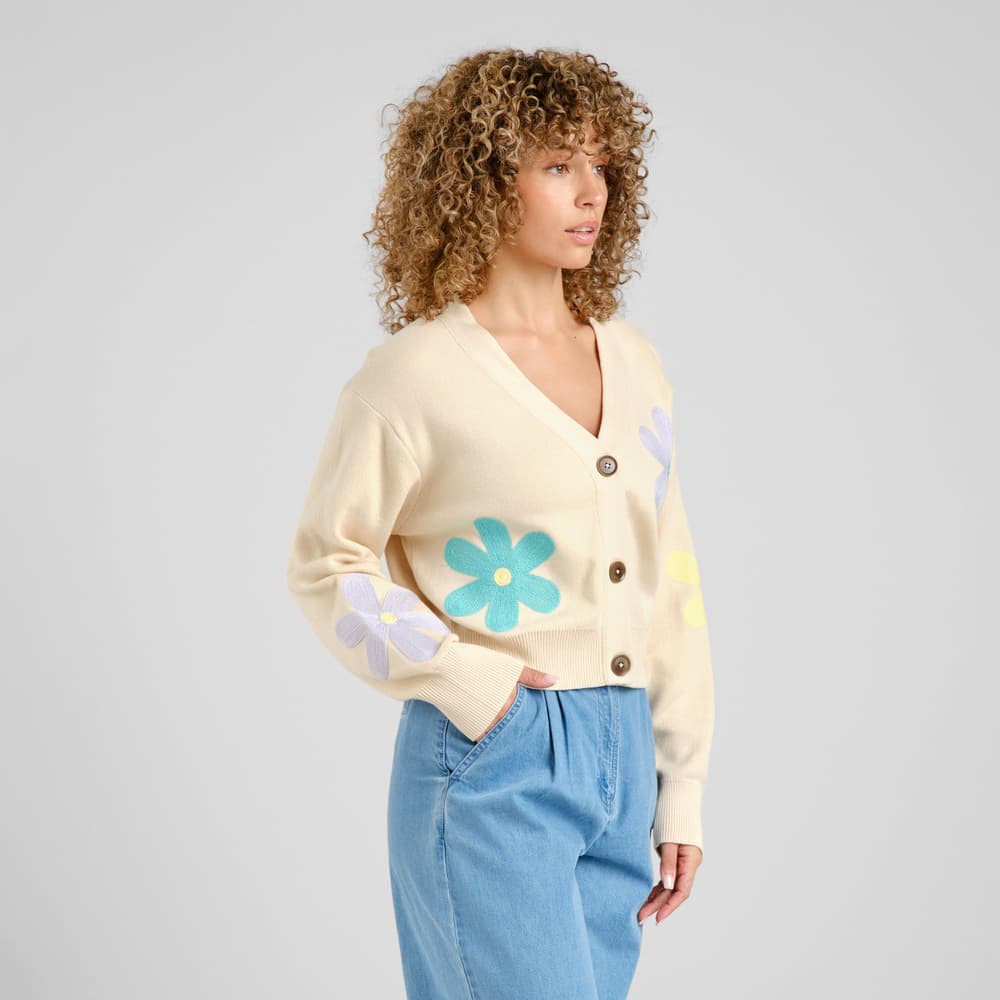 Cardigan Kanan Application Flower Vanilla White