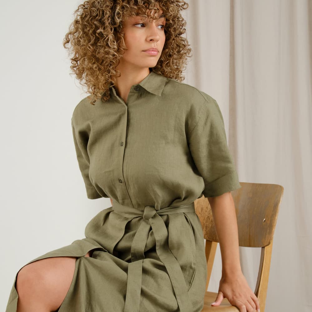 Shirt Dress Ripa Linen Leaf Green