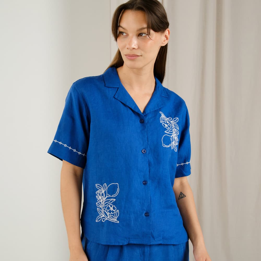 Shirt Torup Linen EMB Limoges Blue