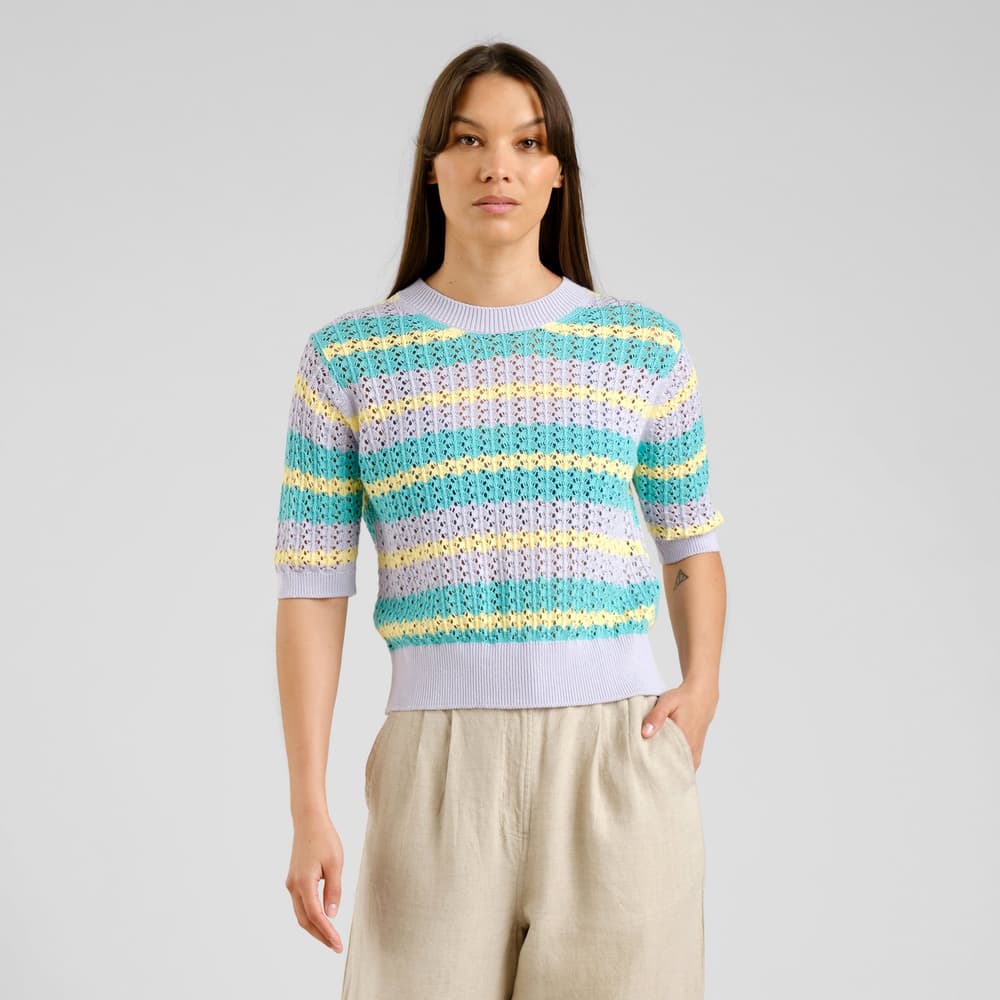 Knitted T-shirt Flen Crochet Retro Stripe Multi Color