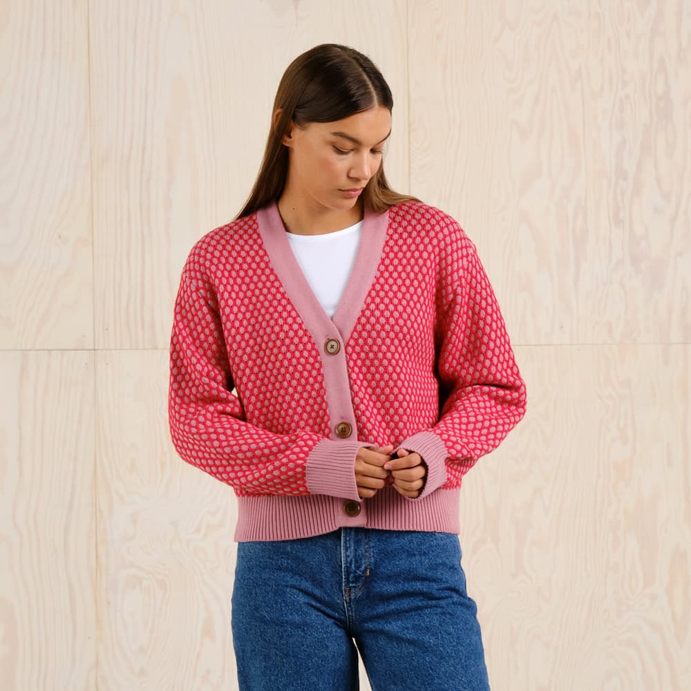 Cardigan Kanan Bubble Knit True Red/Lilas Pink