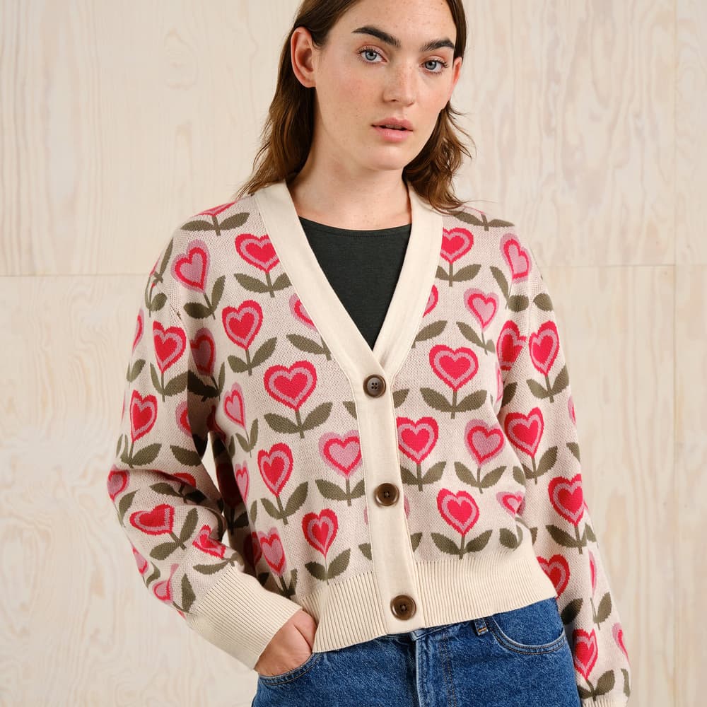 Cardigan Kanan Love Flowers Vanilla White