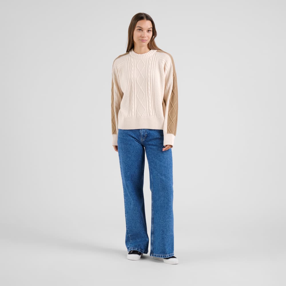 Sweater Husie Cable Knit Vanilla White/Kelp Beige