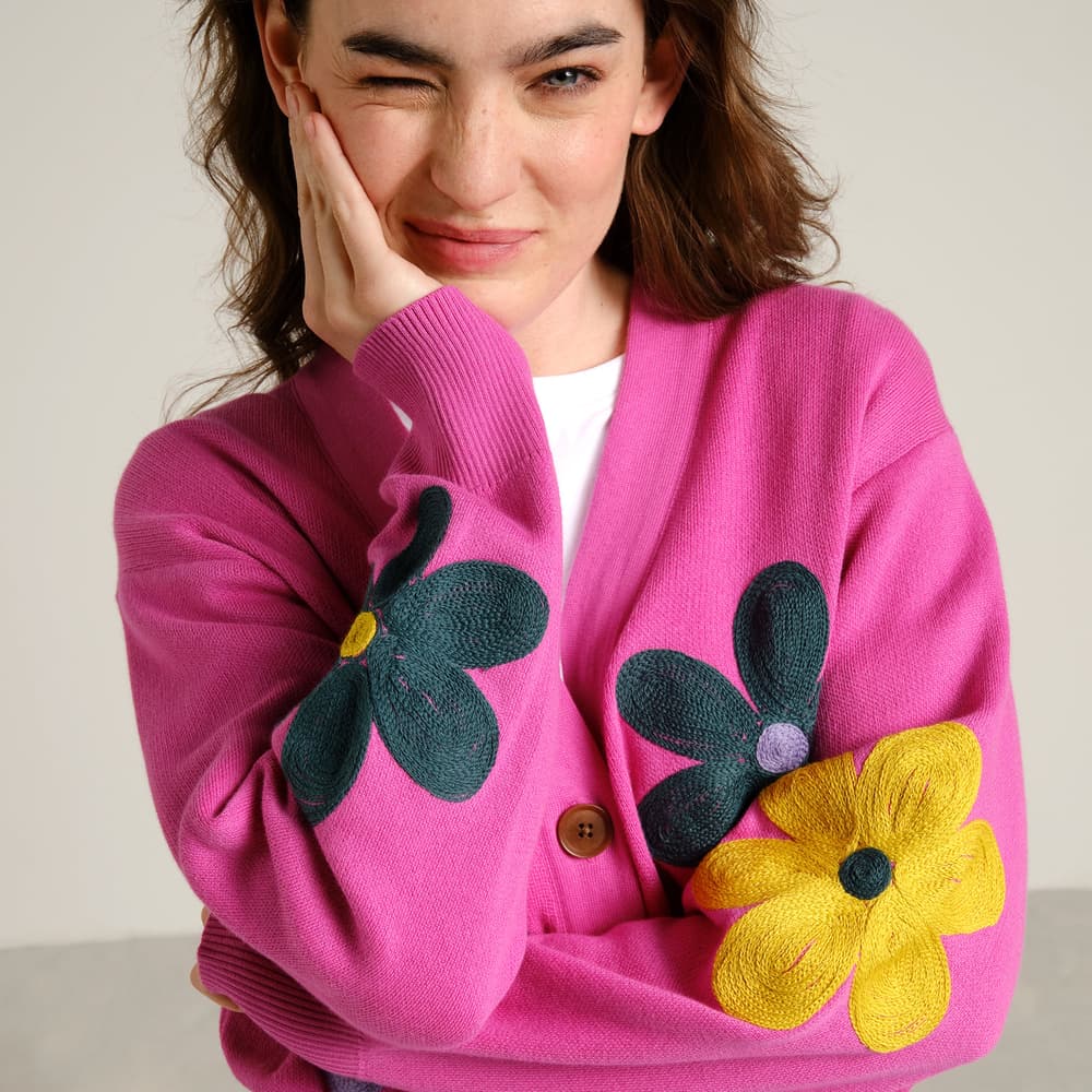 Cardigan Kanan Application Flower Violet Pink