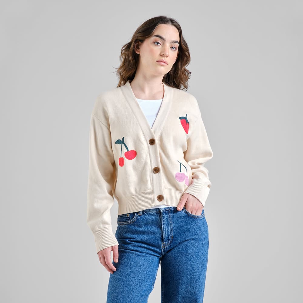 Cardigan Kanan Application Berries Vanilla White