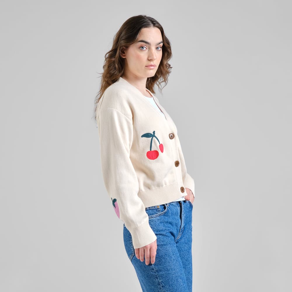 Cardigan Kanan Application Berries Vanilla White