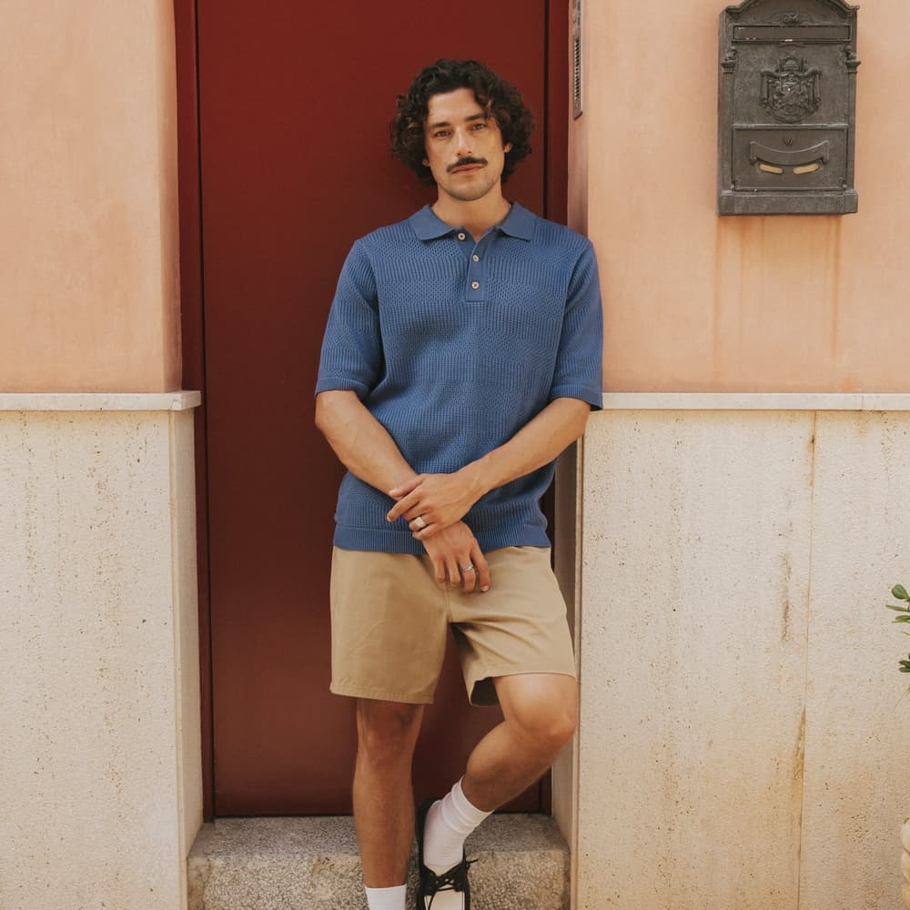 Knitted Polo Nogersund True Blue