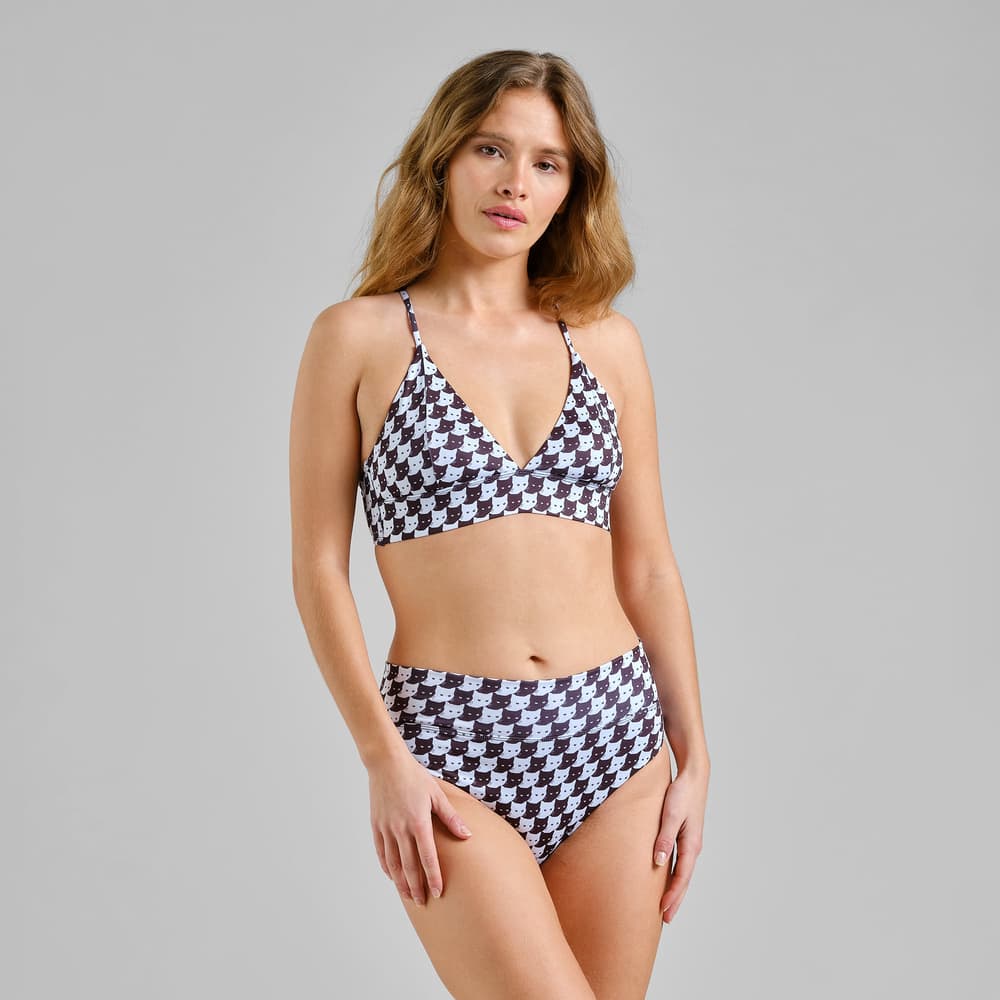 Bikini Pants Slite Pepita Cats Black