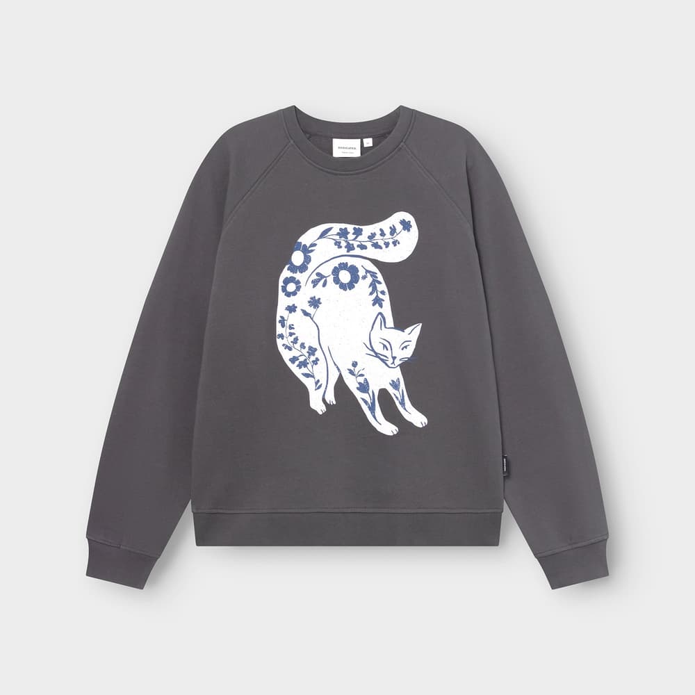 Sweatshirt Ystad Flower Cat Charcoal