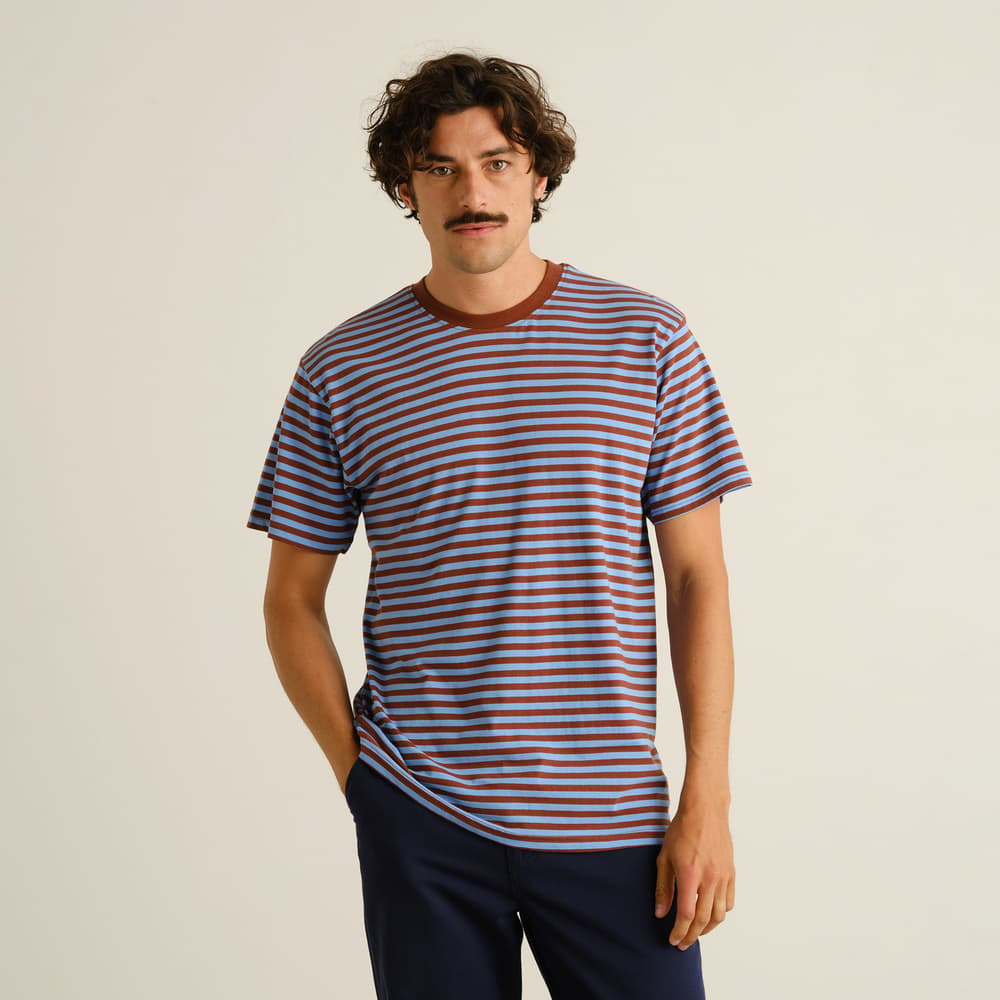 T-shirt Stockholm Stripes Cappuccino Brown/Cornflower Blue