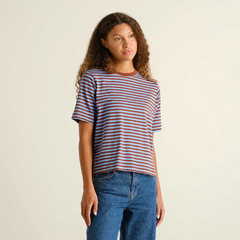 T-shirt Vadstena Stripes Cappuccino Brown/Cornflower Blue