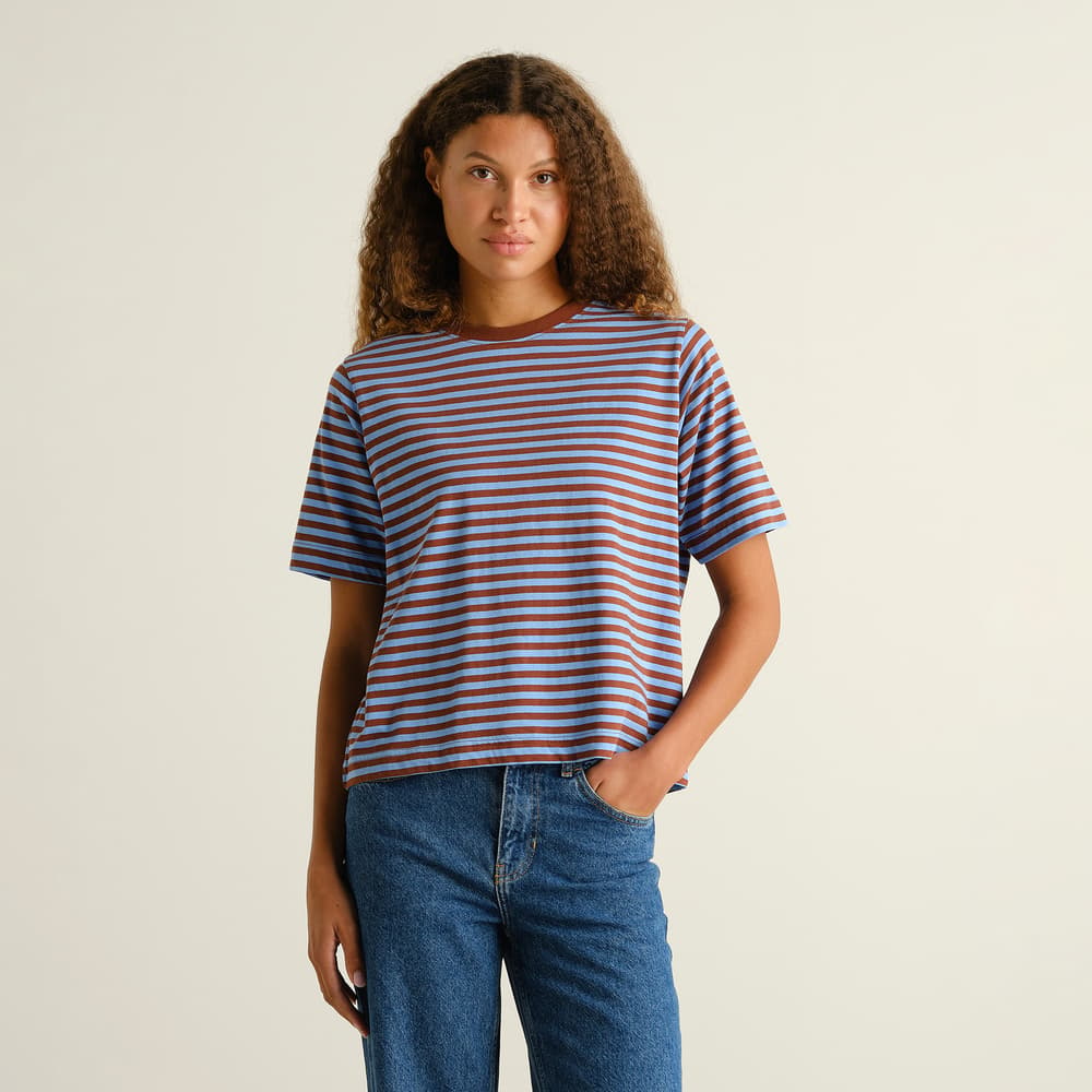 T-shirt Vadstena Stripes Cappuccino Brown/Cornflower Blue