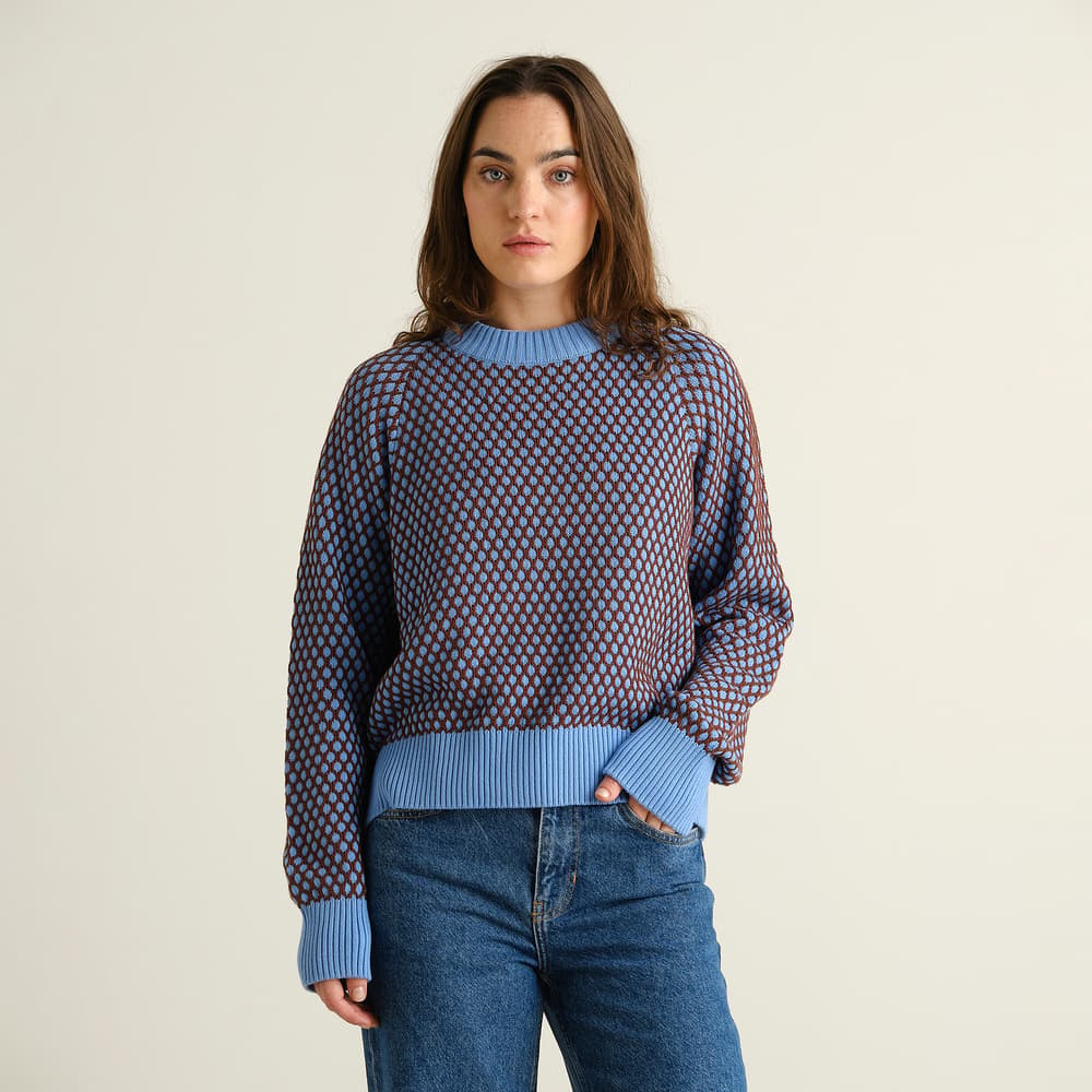 Sweater Husie Bubble Knit Cornflower Blue/Cappuccino Brown
