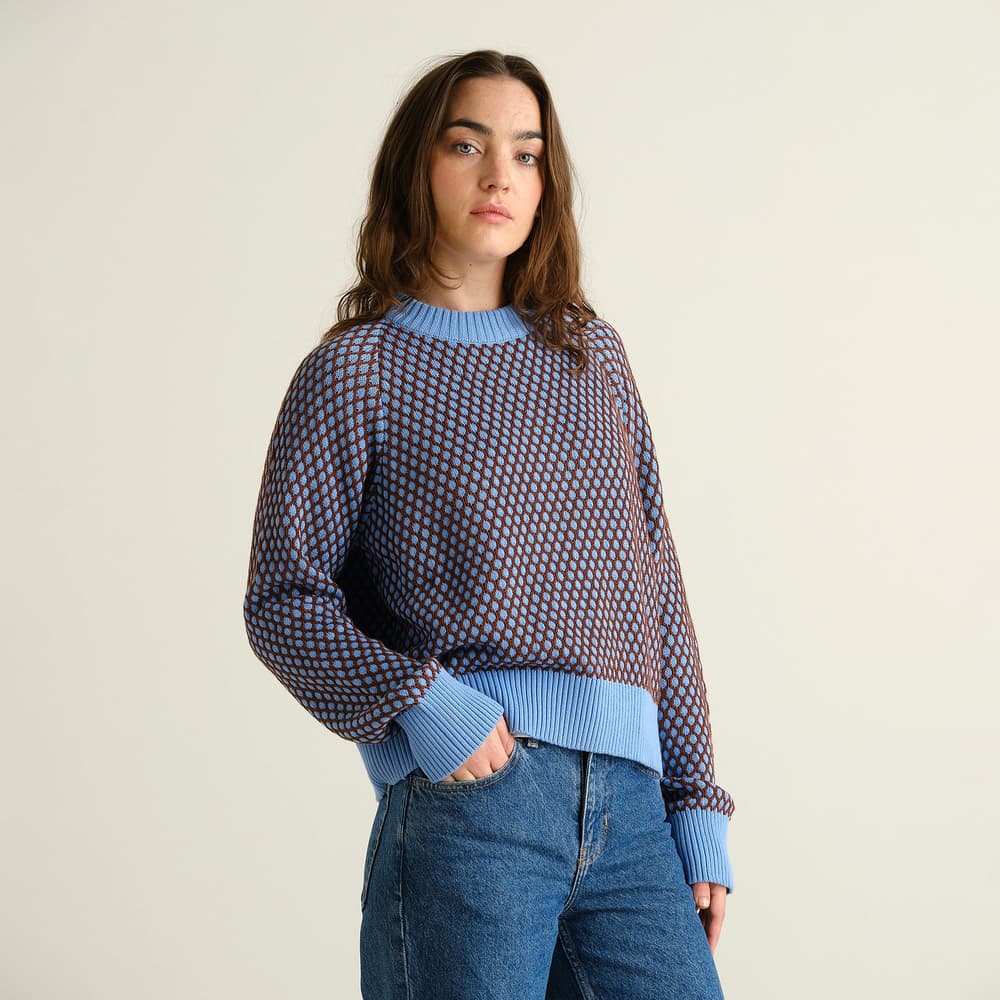 Sweater Husie Bubble Knit Cornflower Blue/Cappuccino Brown