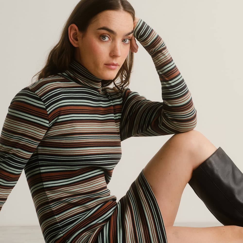 Rib Dress Lunsen Irregular Stripe Green