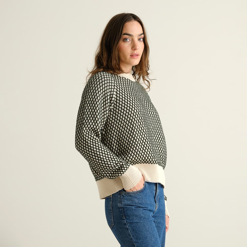 Sweater Husie Bubble Knit Dark Green/Vanilla White