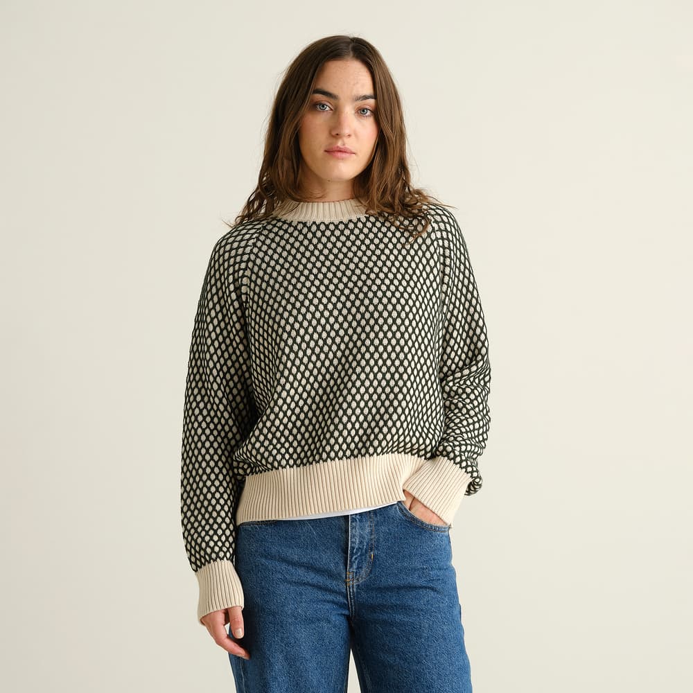 Sweater Husie Bubble Knit Dark Green/Vanilla White