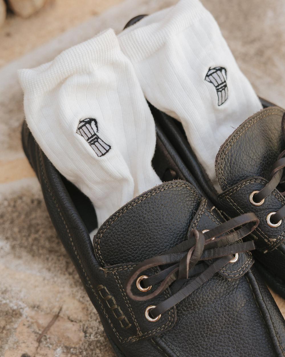 Rib Socks Knivsta Mocca EMB Off White