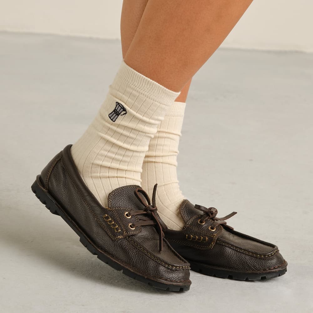 Rib Socks Knivsta Mocca EMB Off White
