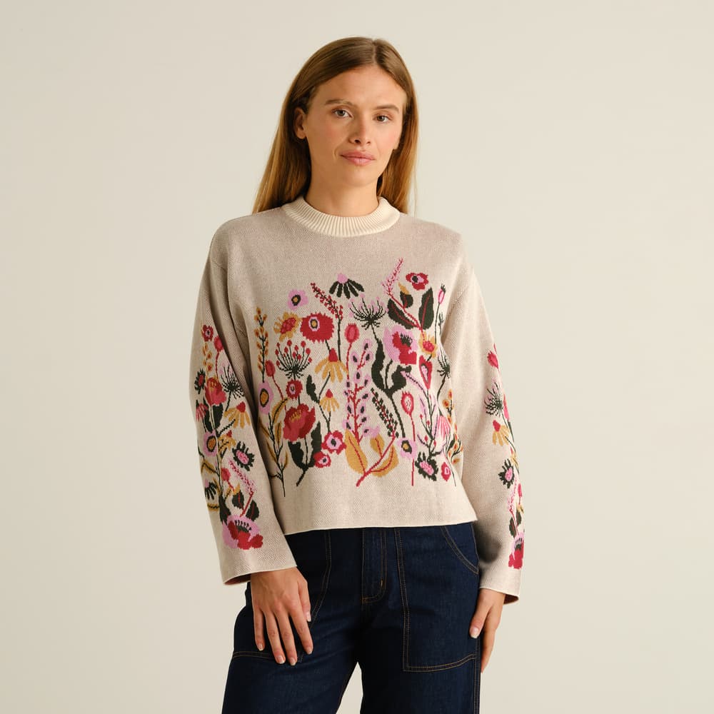 Sweater Limhamn Folk Flower Vanilla White