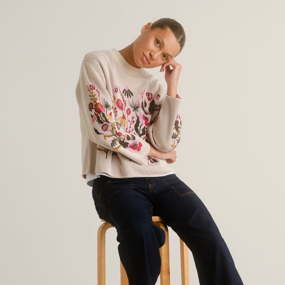Sweater Limhamn Folk Flower Vanilla White