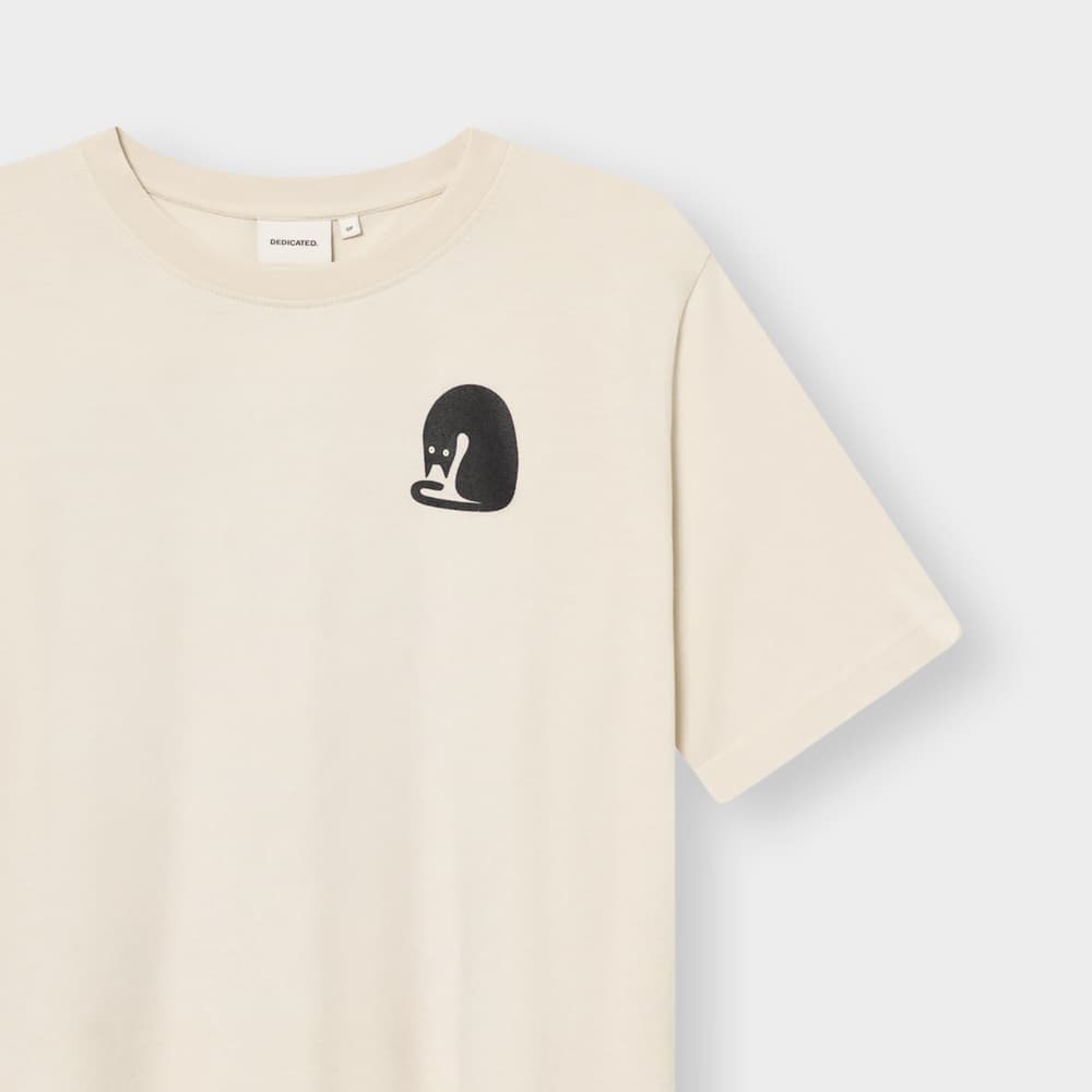 T-shirt Vadstena Curious Cat Oat White