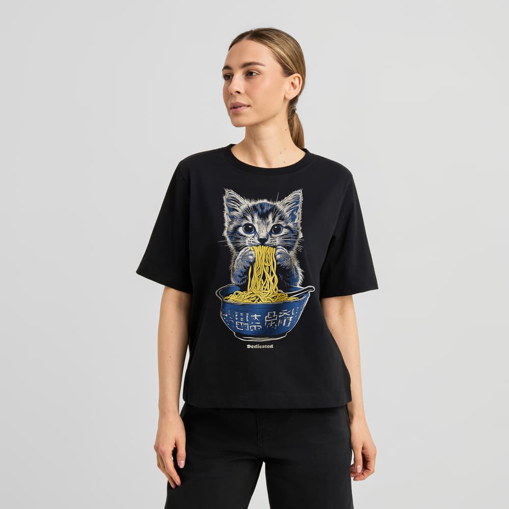 T-shirt Vadstena Cat and Noodles Black