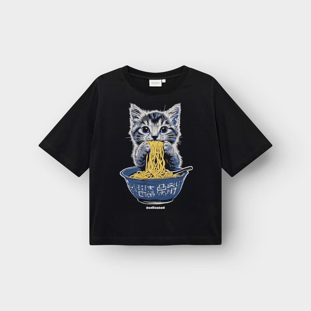 T-shirt Vadstena Cat and Noodles Black