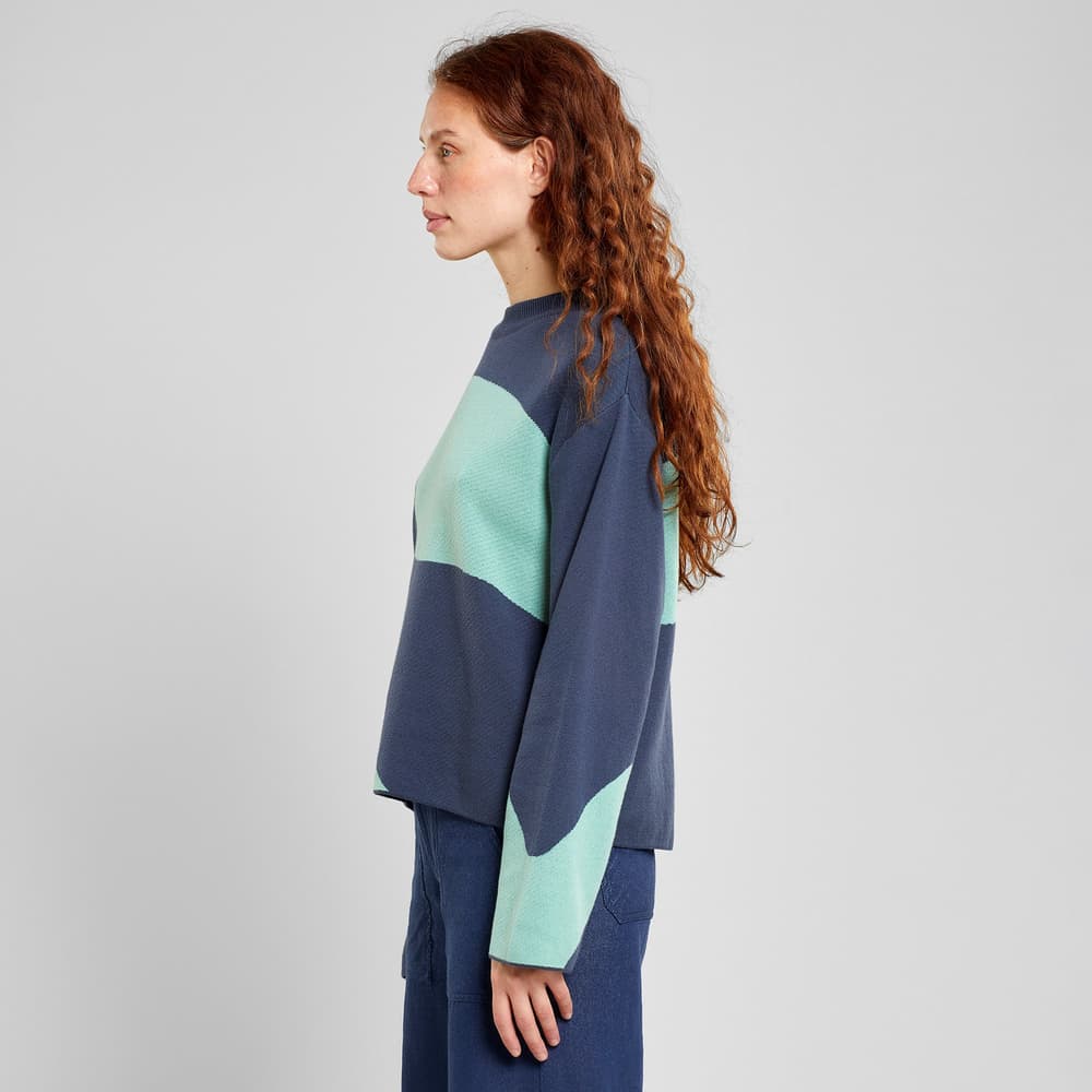 Sweater Limhamn Flowy Block Ombre Blue/Granite Green