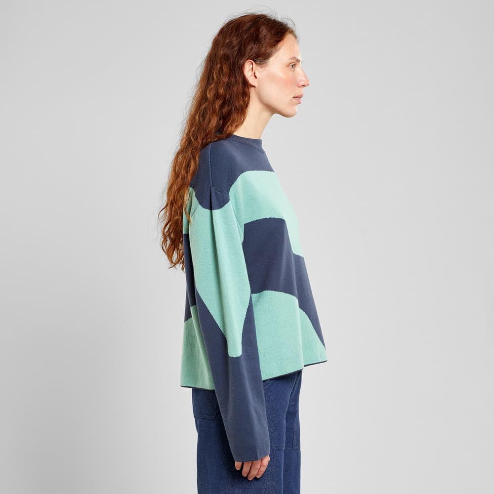 Sweater Limhamn Flowy Block Ombre Blue/Granite Green