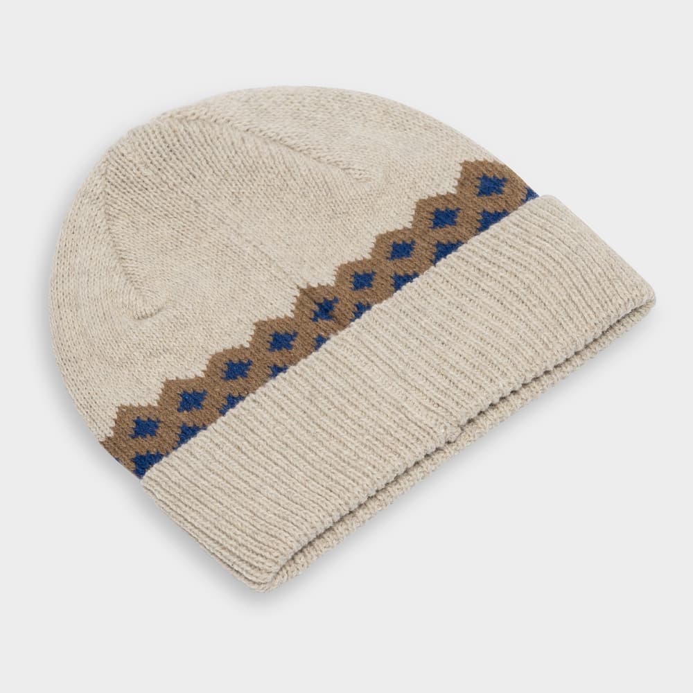 Beanie Hemavan Wool Fair Isle Pearl White