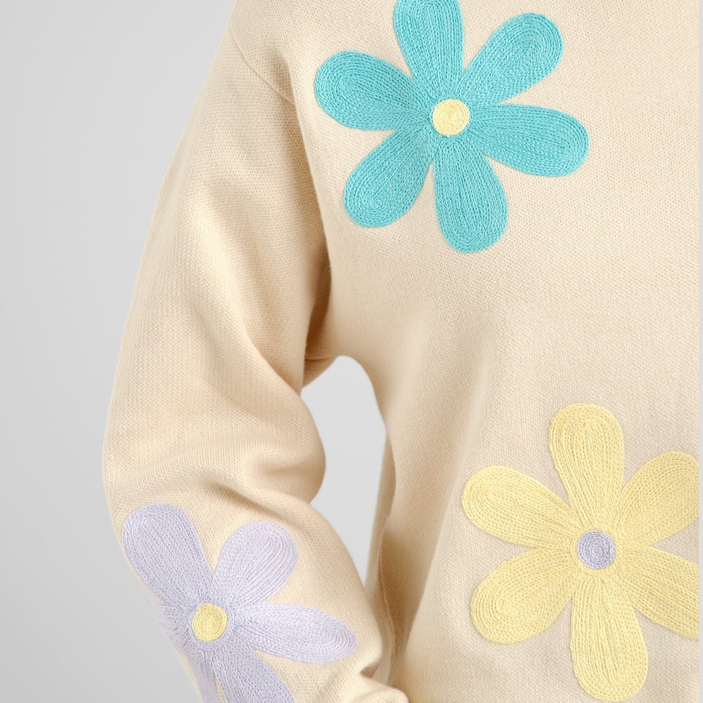 Sweater Limhamn Application Flower Vanilla White
