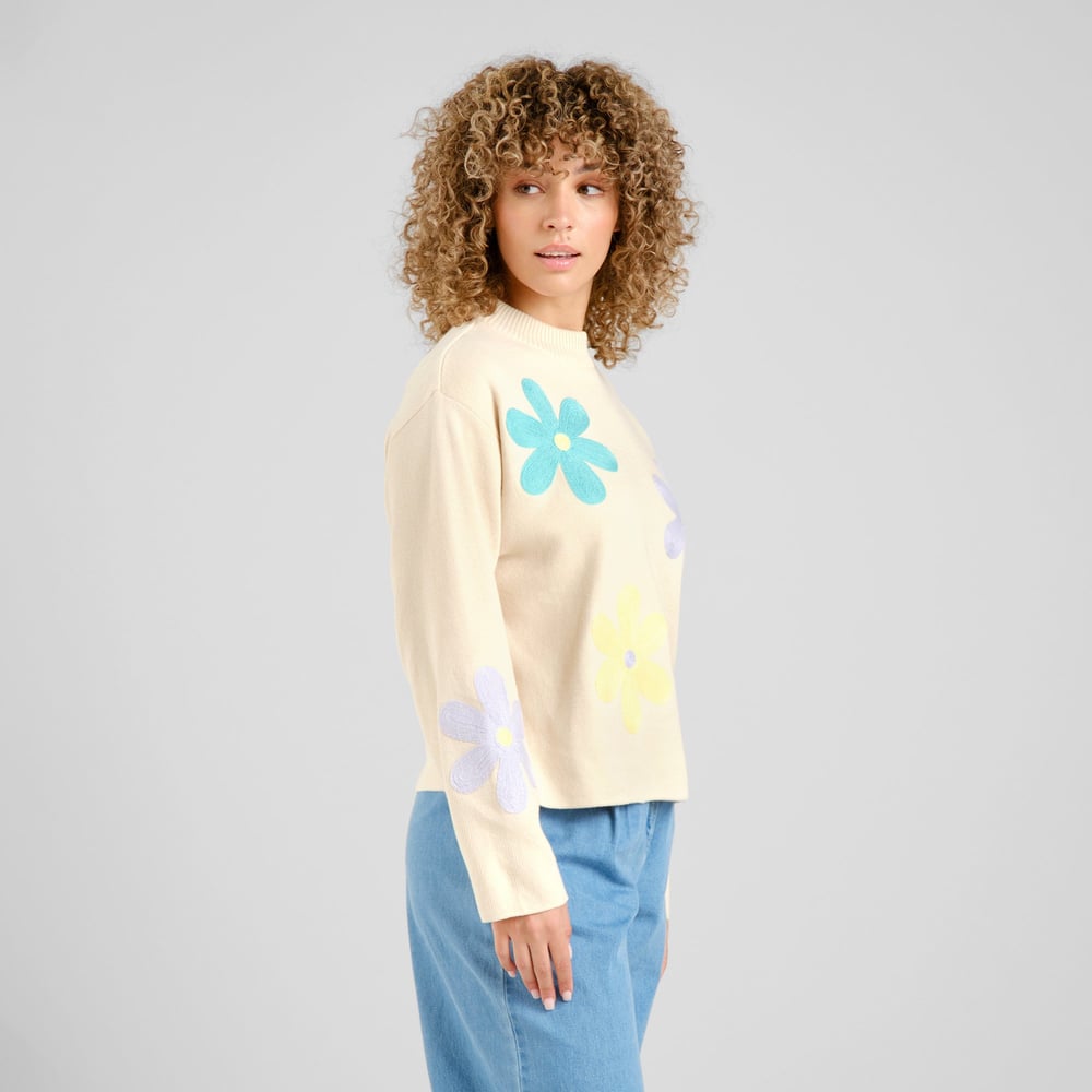 Sweater Limhamn Application Flower Vanilla White