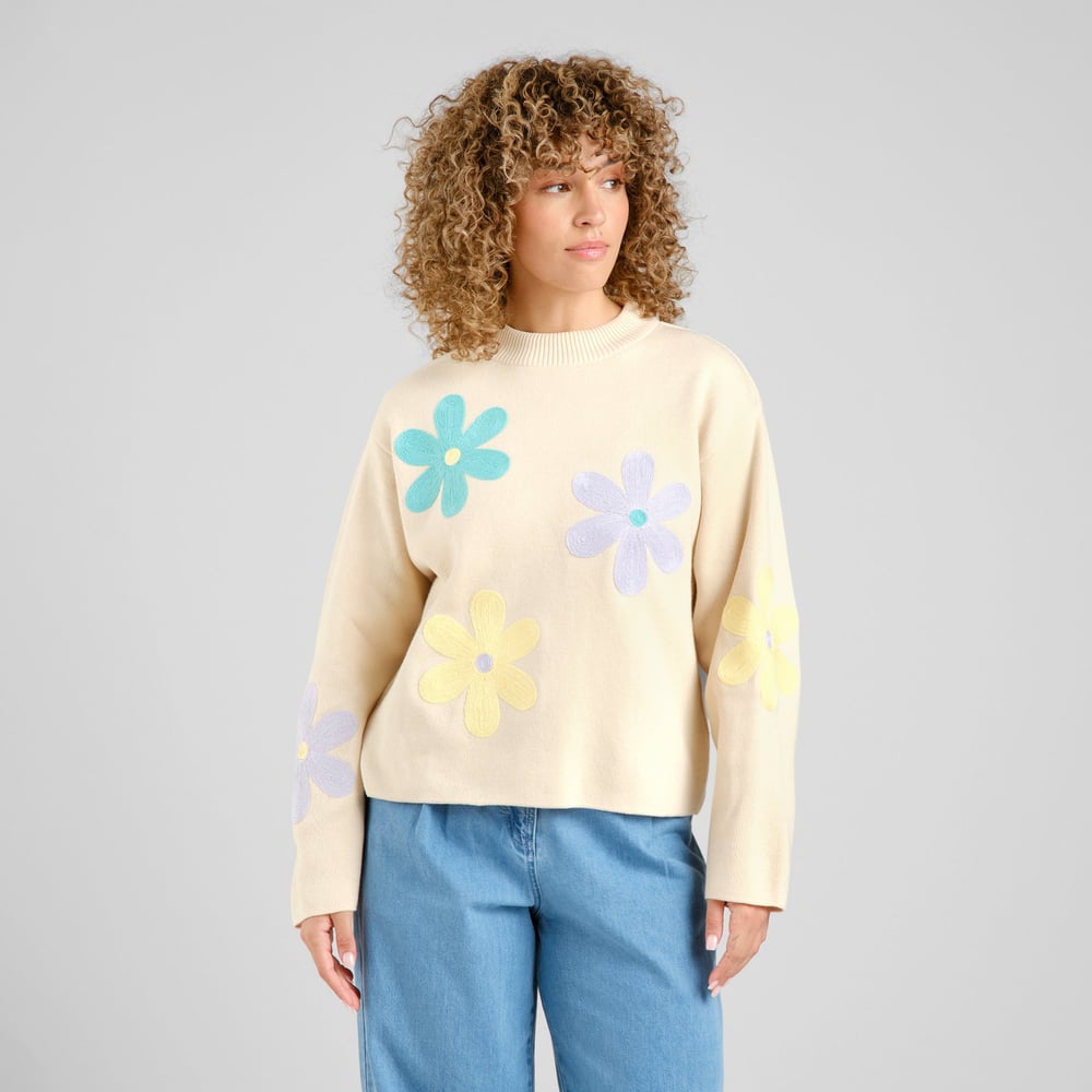 Sweater Limhamn Application Flower Vanilla White