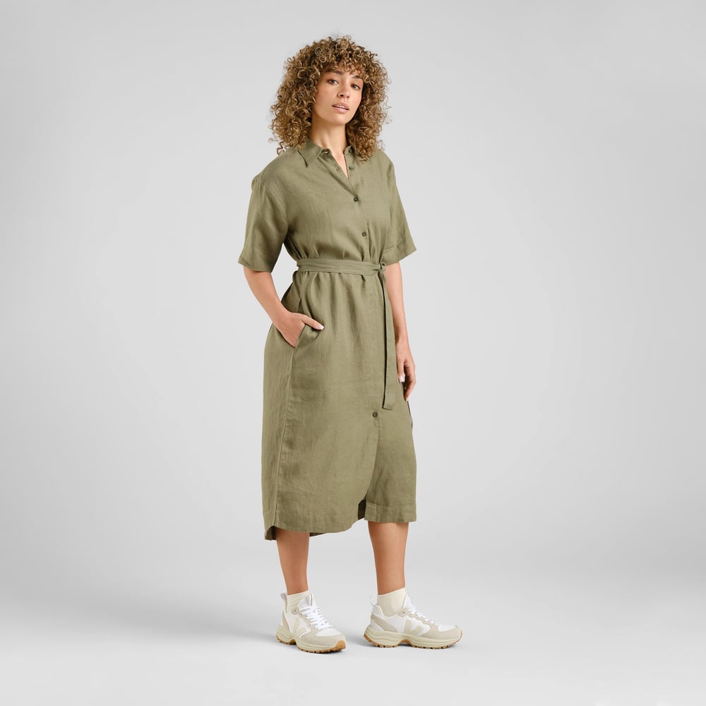 Shirt Dress Ripa Linen Leaf Green