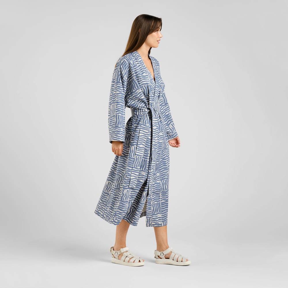 Glabo Bathrobe Wave Tiles Blue