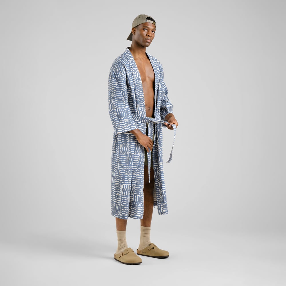 Glabo Bathrobe Wave Tiles Blue
