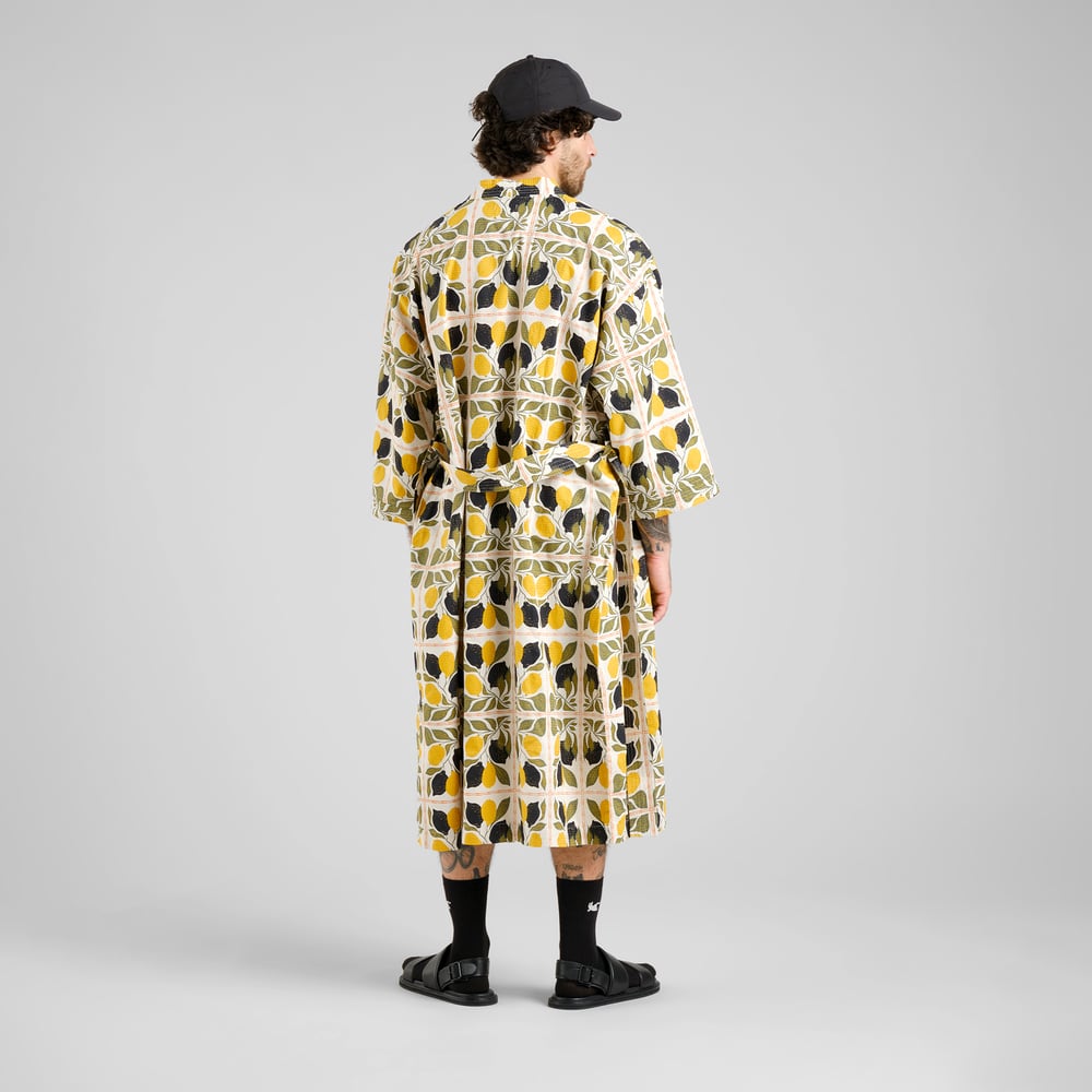 Glabo Bathrobe Lemon Tiles Oat White
