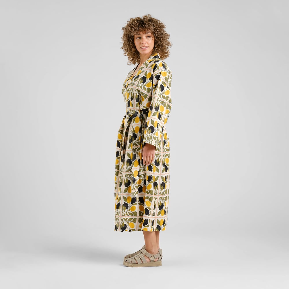 Glabo Bathrobe Lemon Tiles Oat White