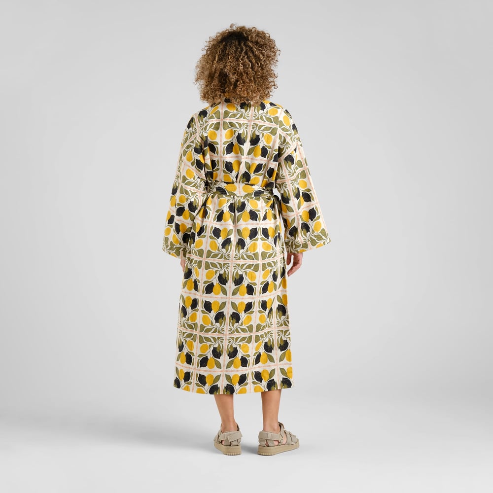 Glabo Bathrobe Lemon Tiles Oat White