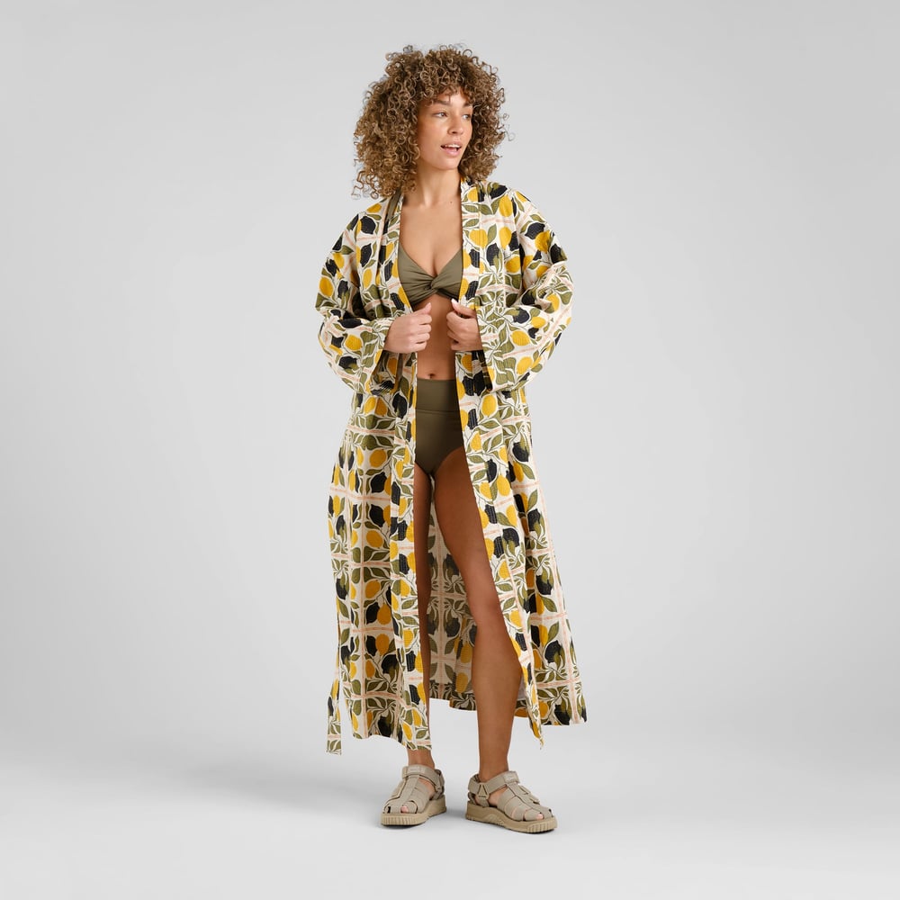 Glabo Bathrobe Lemon Tiles Oat White
