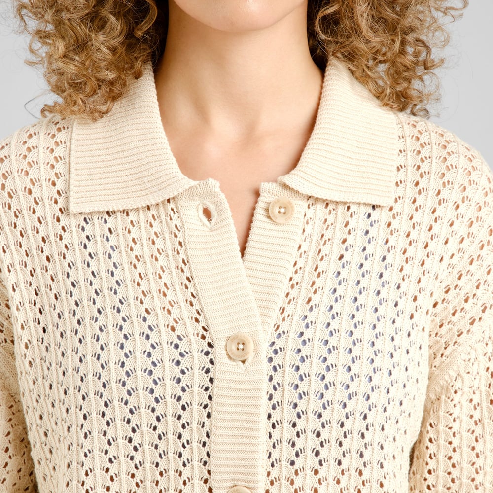 Knitted Cardigan Rosendal Crochet Vanilla White