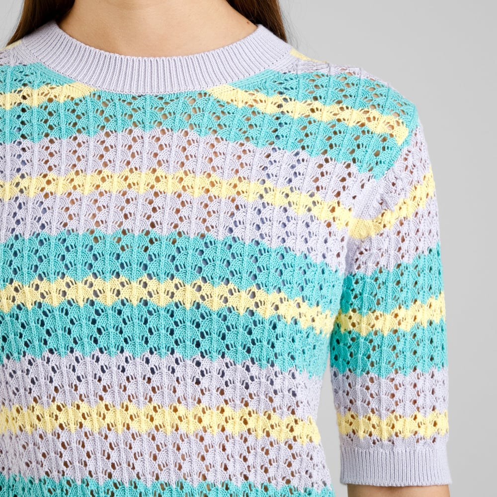 Knitted T-shirt Flen Crochet Retro Stripe Multi Color