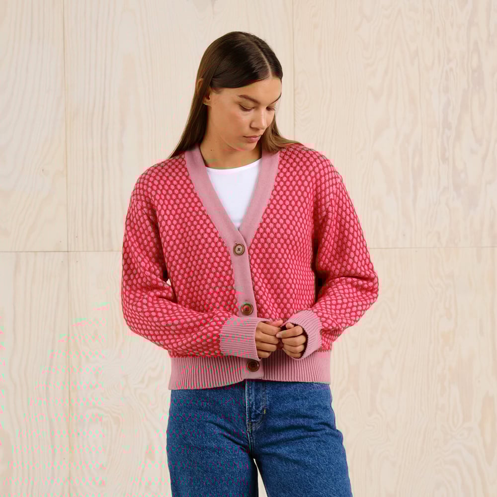 Cardigan Kanan Bubble Knit True Red/Lilas Pink