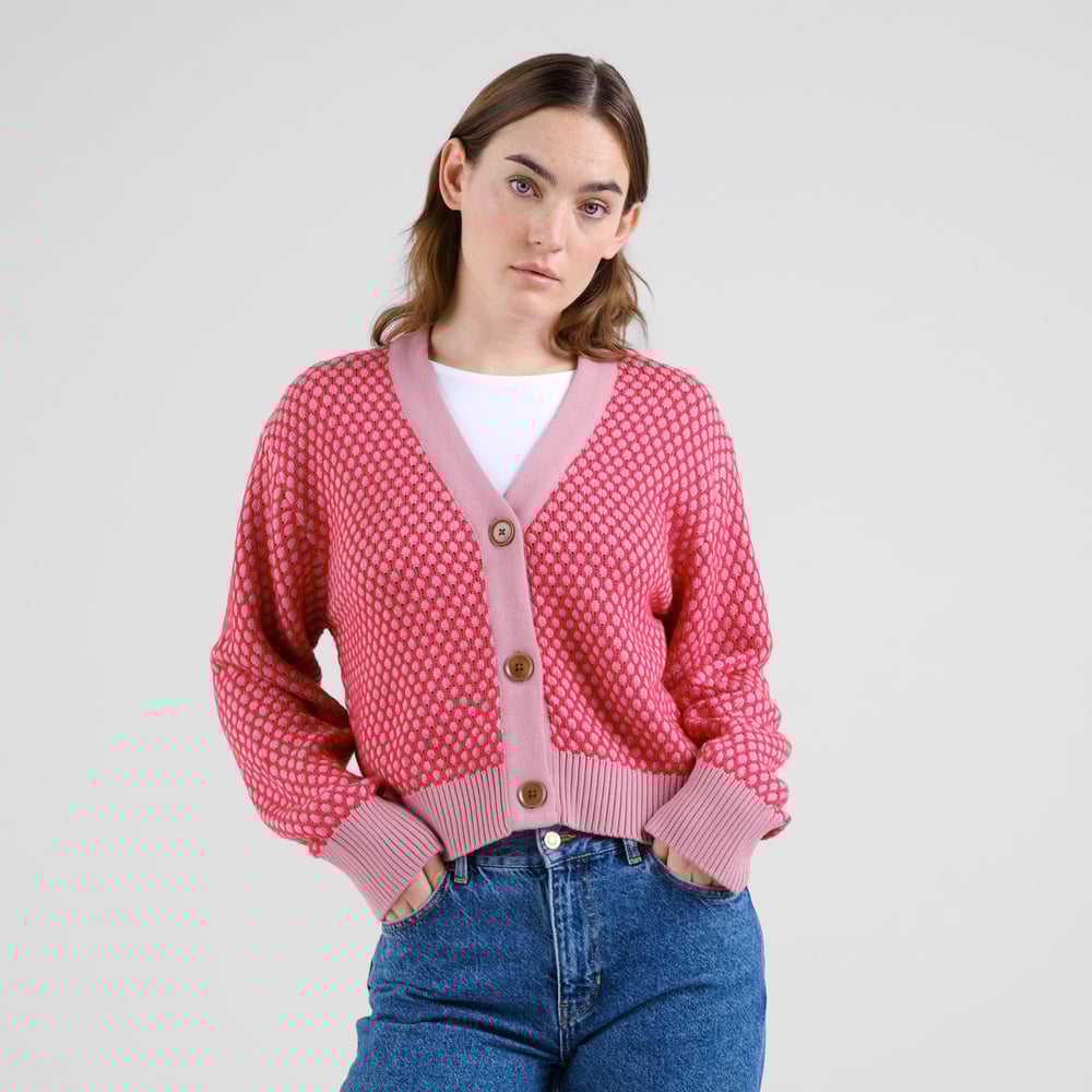 Cardigan Kanan Bubble Knit True Red/Lilas Pink