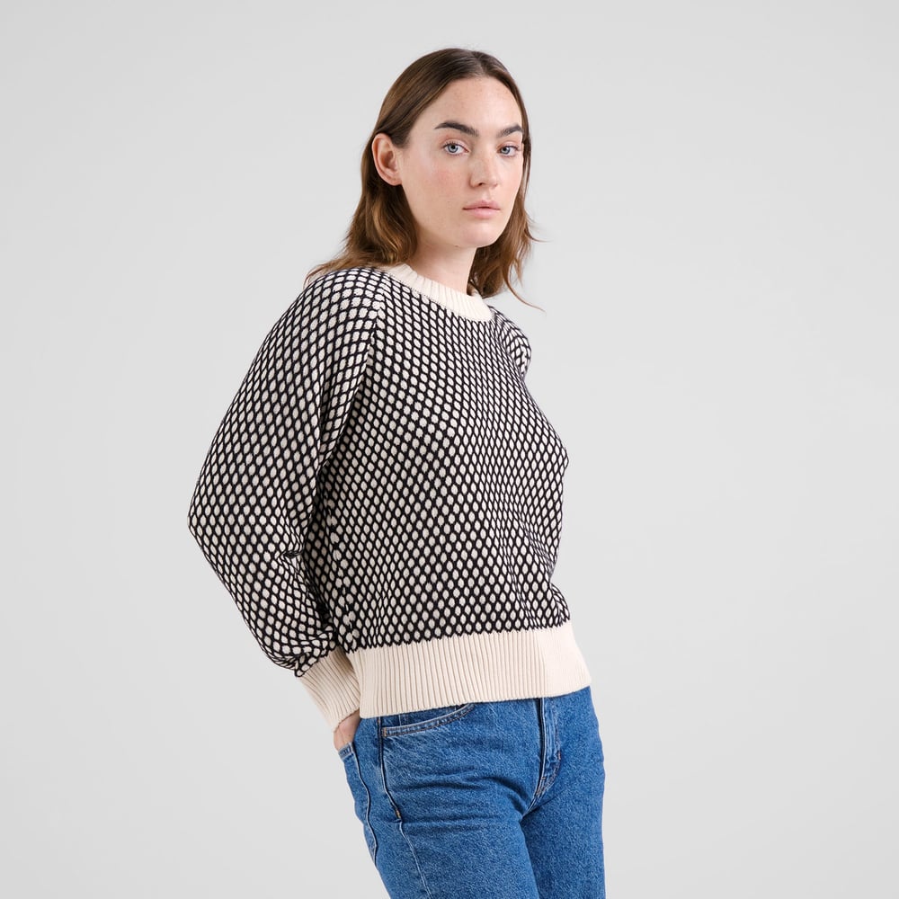 Sweater Husie Bubble Knit Black/Vanilla White