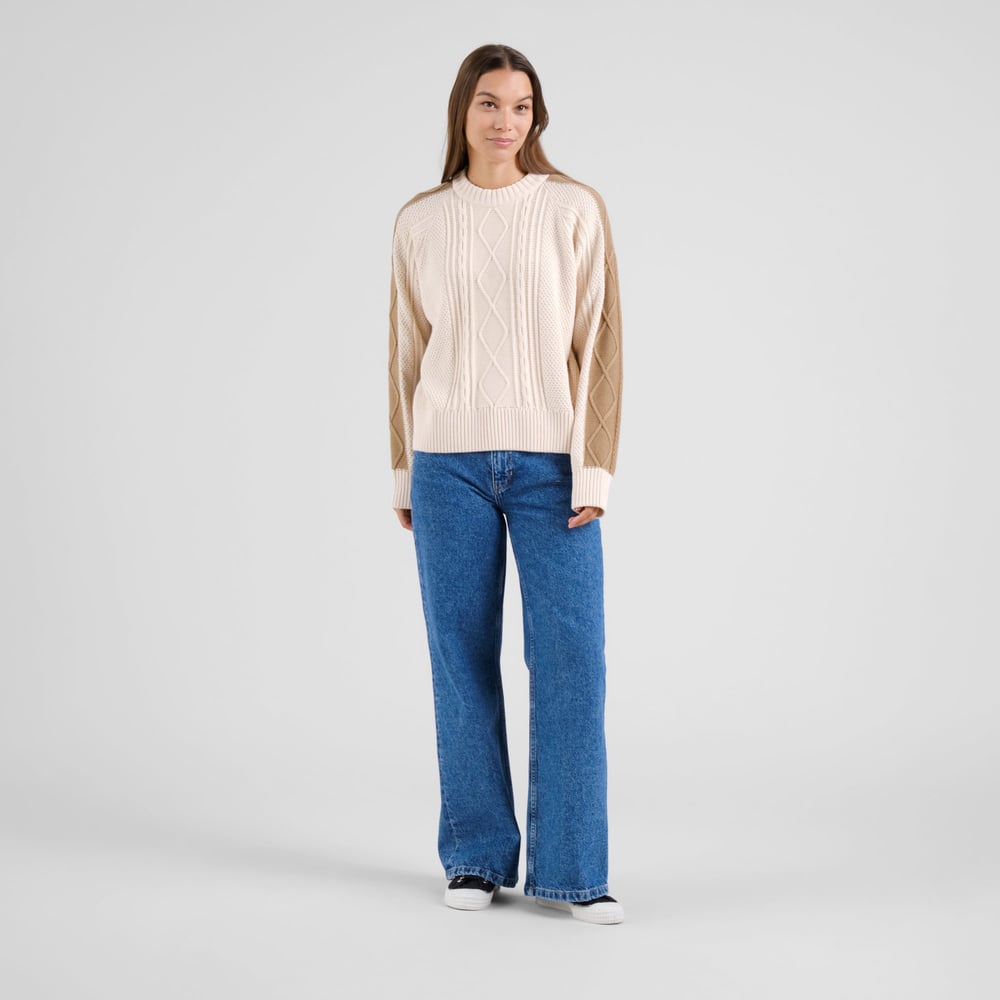 Sweater Husie Cable Knit Vanilla White/Kelp Beige
