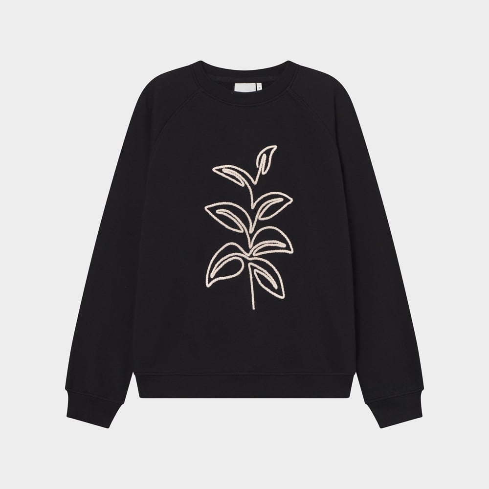Sweatshirt Ystad Line Art Leaves Black