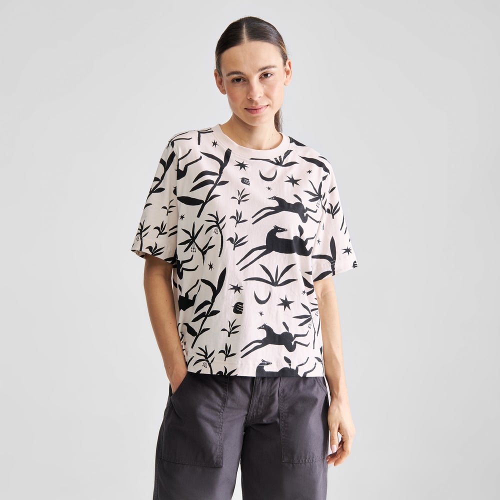 T-shirt Vadstena Papercut Horses Oat White