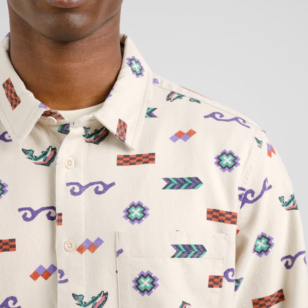 Shirt Rute Flannel Trout and Waves Oat White